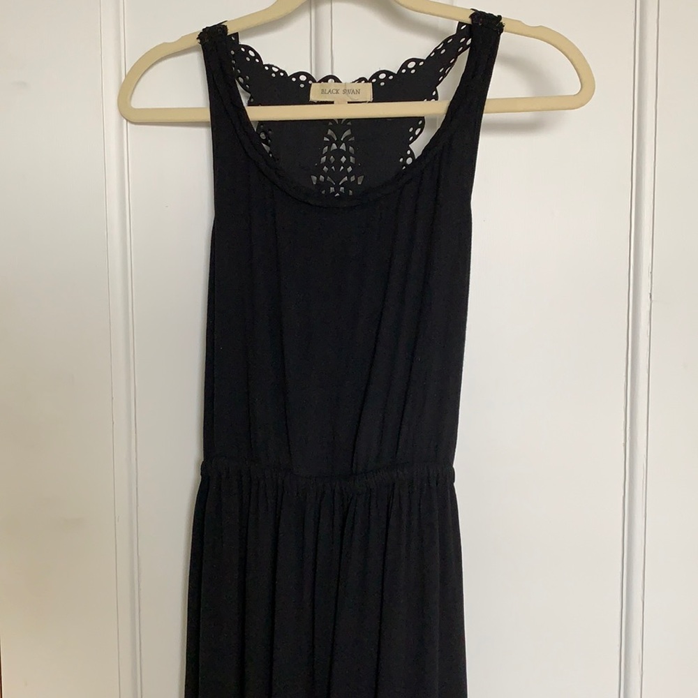 Black high low dress with lace keyhole back
